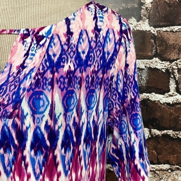 Chico's Dress Purple Pink Ikat Print Short Sleeves Stretchy Size Small 4P - Picture 4 of 12